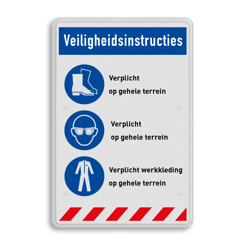 Veiligheidsbord met veiligheidsinstructies voor gehele terrein met 3 gebods pictogrammen
