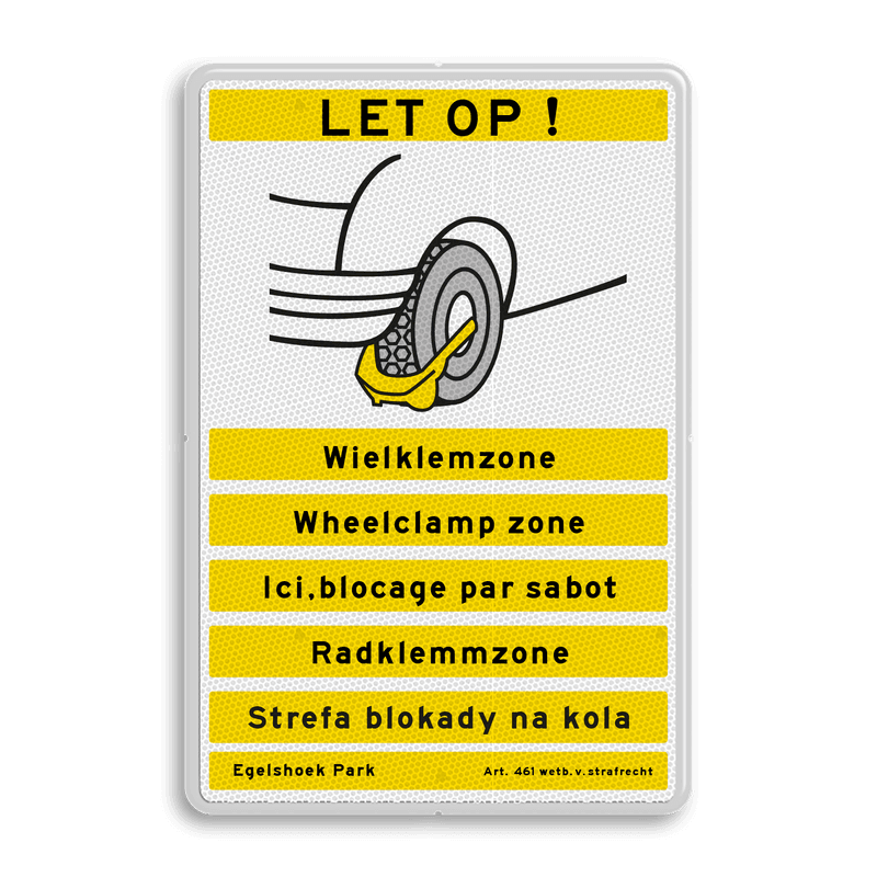 Verkeersbord wielklemzone meertalig - reflecterend