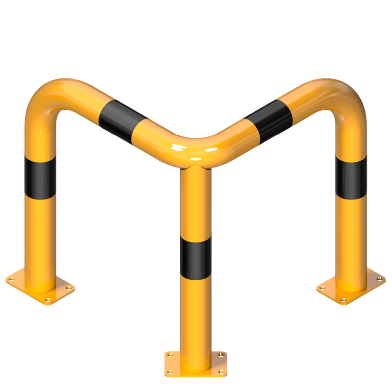 Arceau d’angle 90° en acier Ø 76 mm – Jaune/noir et plusieurs dimensions