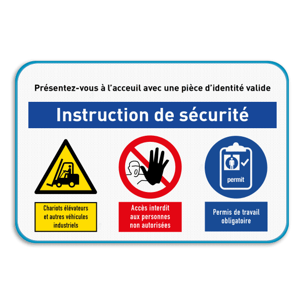 Panneau d'accès avec instructions de sécurité et 3 pictogrammes