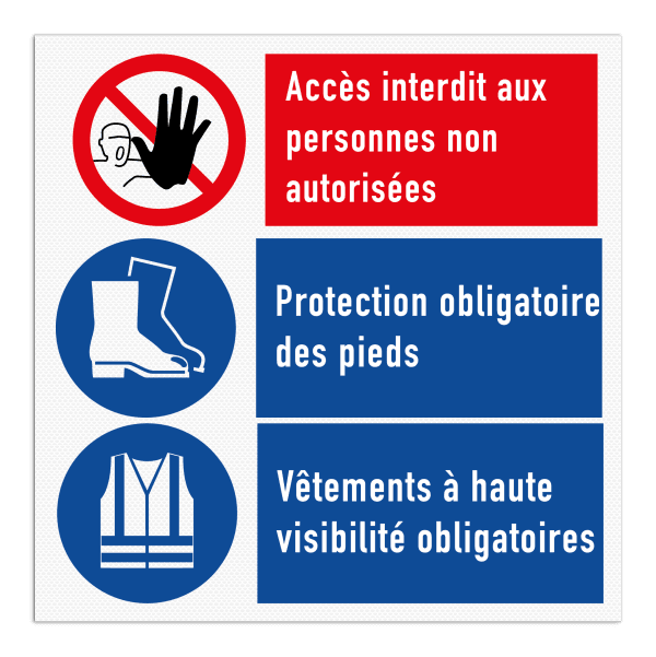 Panneau de sécurité avec 3 pictogrammes