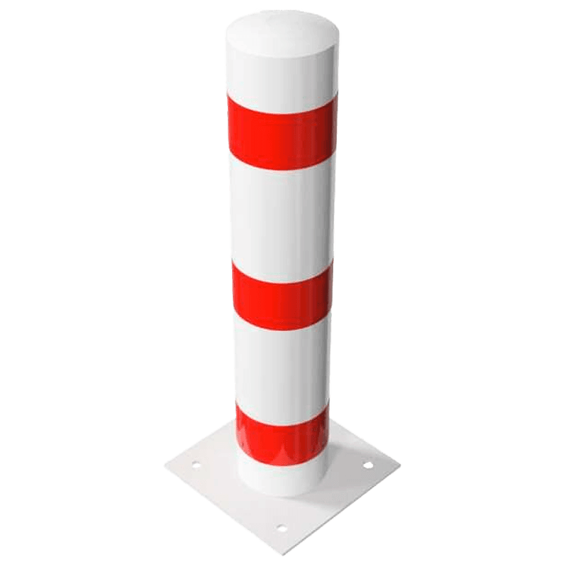 Rampaal Ø193x1000mm staal verzinkt - wit/rood - met vloermontage