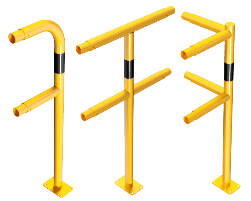 Beschermhek railing modulair TS2 staal geel/zwart - begin/einde/midden/hoek paal
