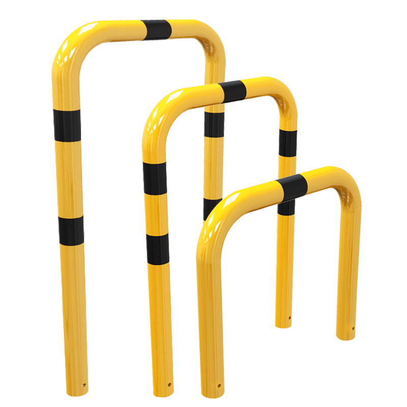 Arceau de protection en acier droit Ø76mm jaune/noir - différentes dimensions - montage au sol