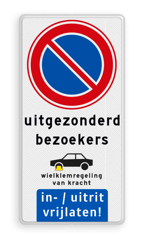 Parkeerbord RVV E01 + eigen tekst + 2x picto