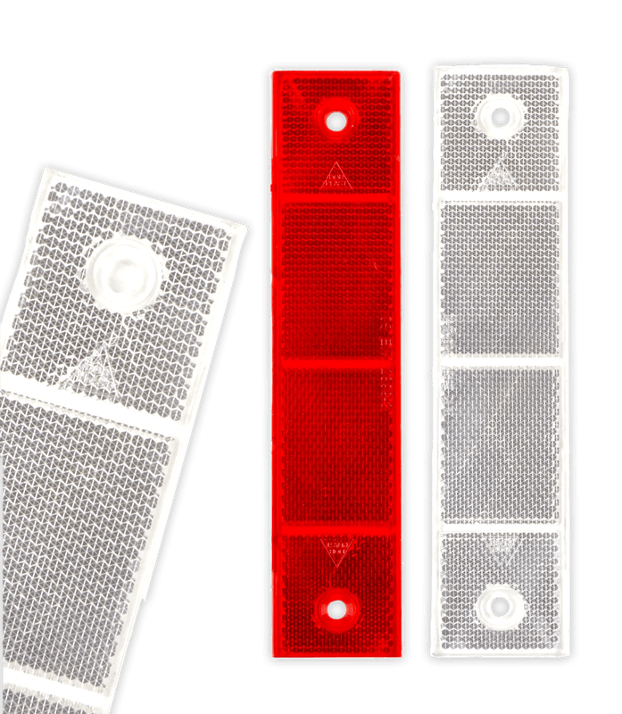 Kunststof reflector rood of wit - 40x180mm met 2 gaten