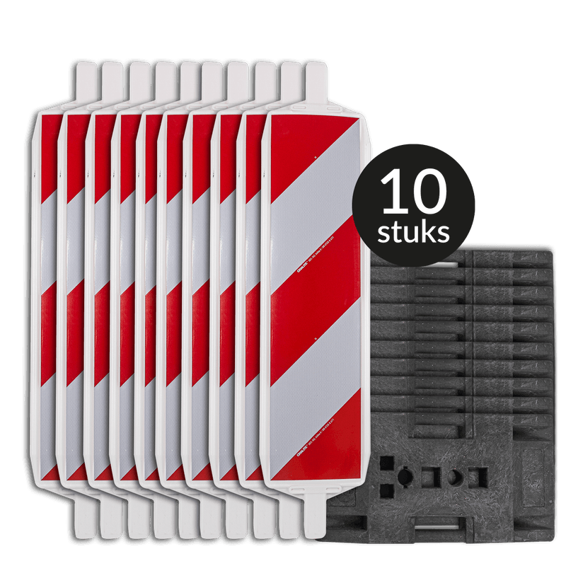 Geleidebaken met baakvoet kunststof - retro reflecterend (set 10 stuks)