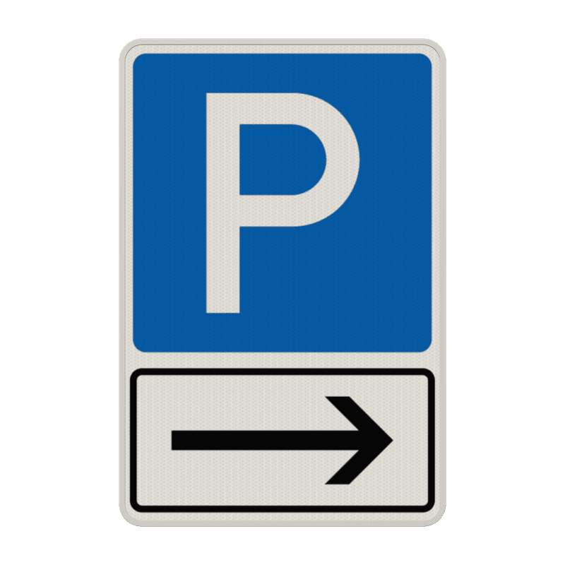 Verkehrszeichen - Parkplatz mit Pfeil nach rechts