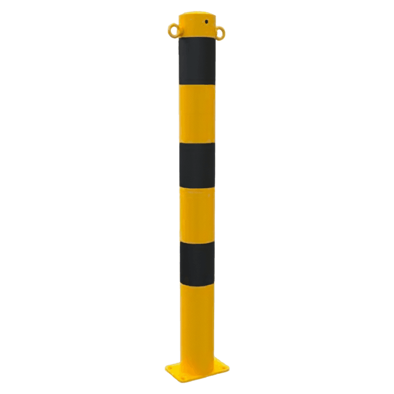 Kettingpaal staal 900mm geel/zwart bodemmontage