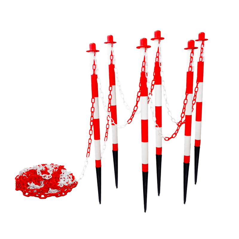 Prikpaaltjes met afzetketting rood wit kunststof