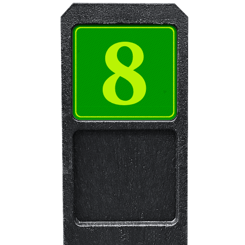 Poteau de numéro de maison avec panneau jaune-vert réfléchissant fluorescent