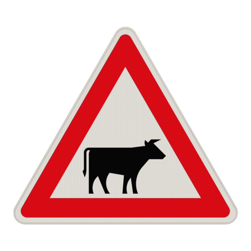 Verkehrszeichen 101-22 - Viehtrieb, Tiere, Aufstellung links