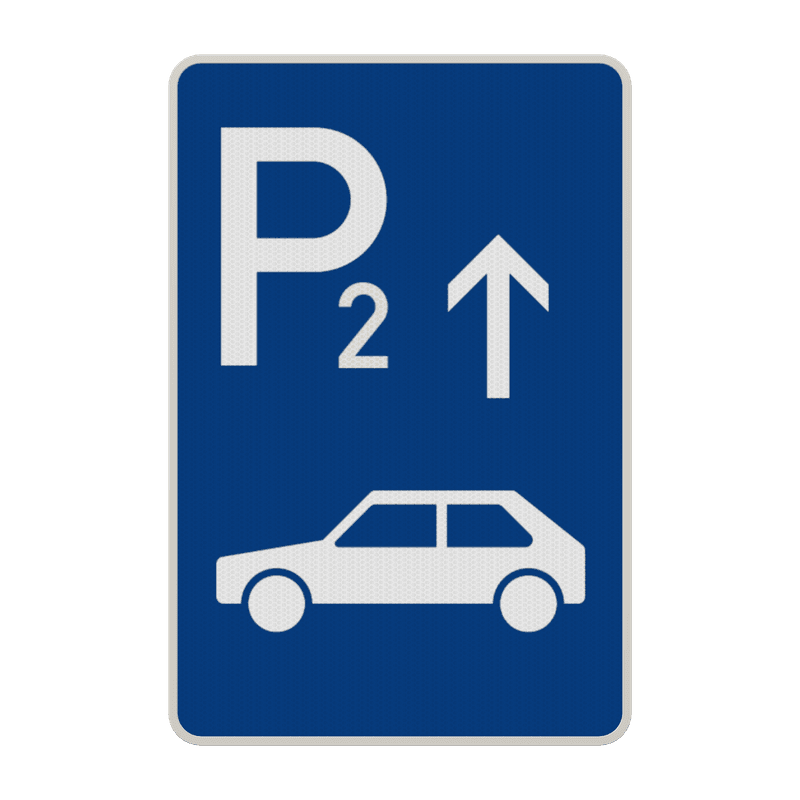 Parkplatzschild mit Parkplatznummer und Richtungspfeil