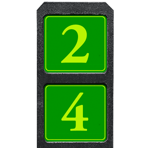 Poteau de numéro de maison à deux plaques vertes fluo réfléchissantes