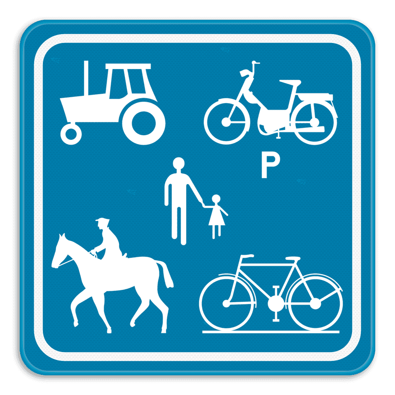 Panneau SB250 F99c - Chemin réservé aux véhicules agricoles, aux piétons, cyclistes et cavaliers