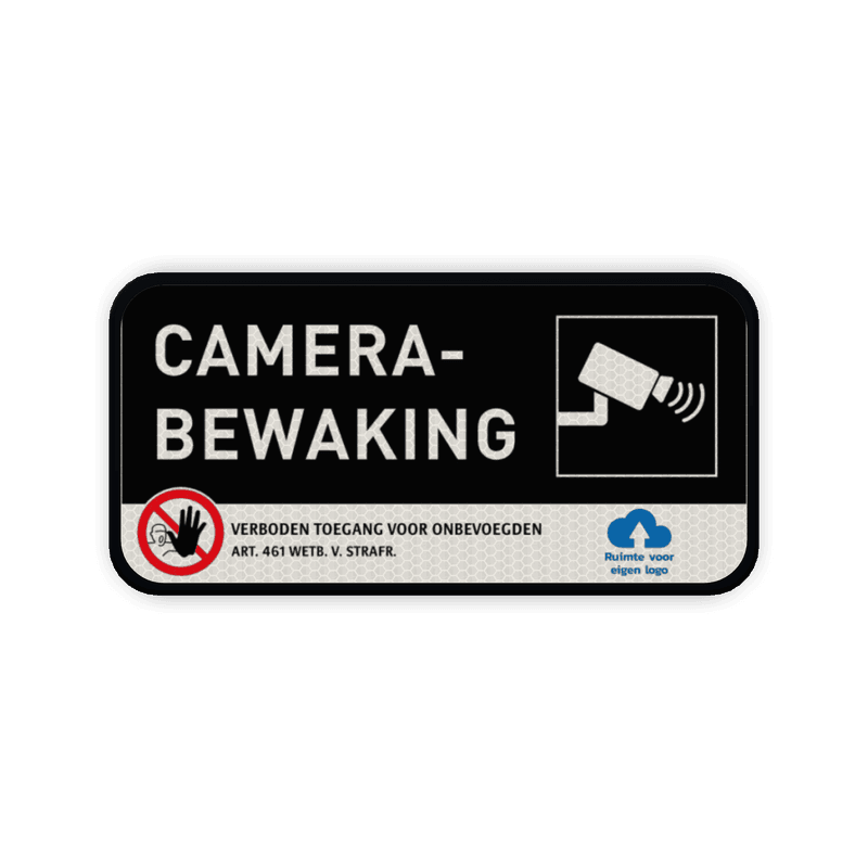Camerabewaking bord rechthoek 2:1  reflecterend  - Met logo