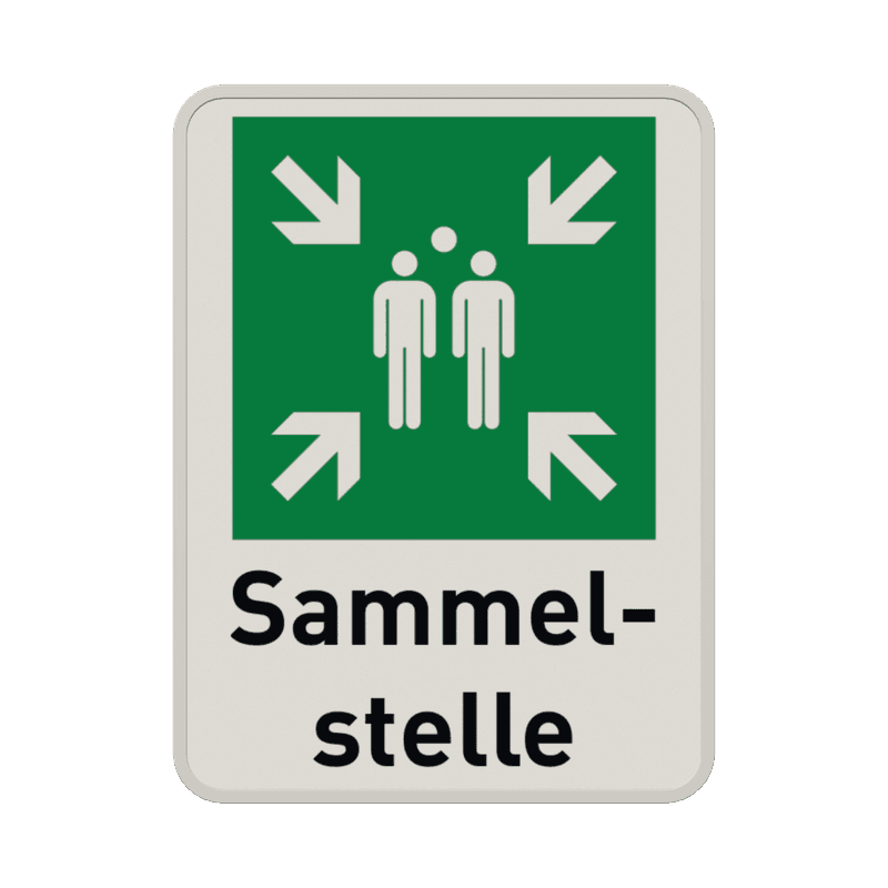 Sammelplatz schild mit text Sammelstelle - reflektierend