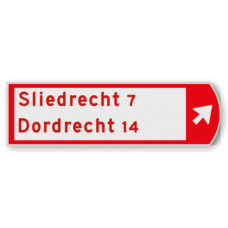 Fietswegwijzer rechtswijzend, pijl rechts-boven 753x225mm