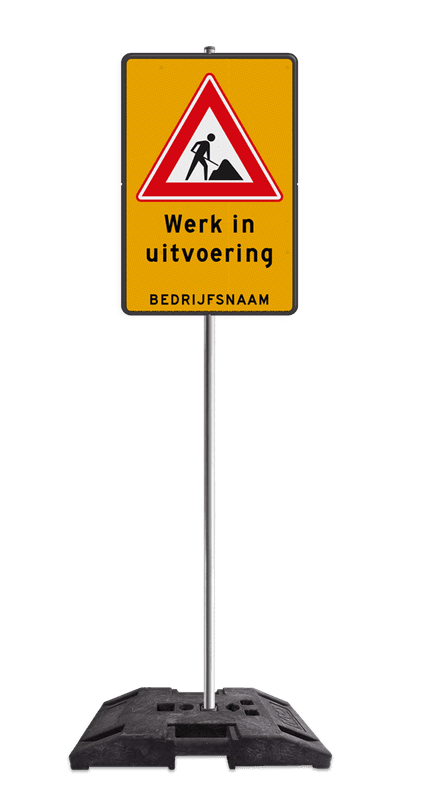 Verkeersbord werk in uitvoering reflecterend - compleet met paal en baakvoet