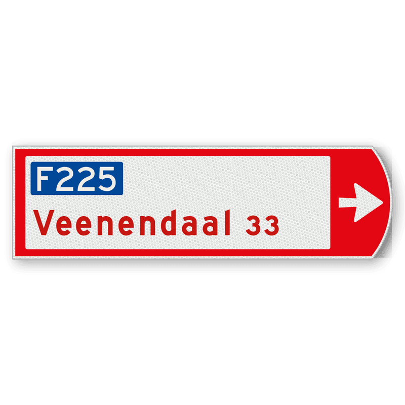 Fietswegwijzer rechtswijzend met doorfietsroute 753x225mm