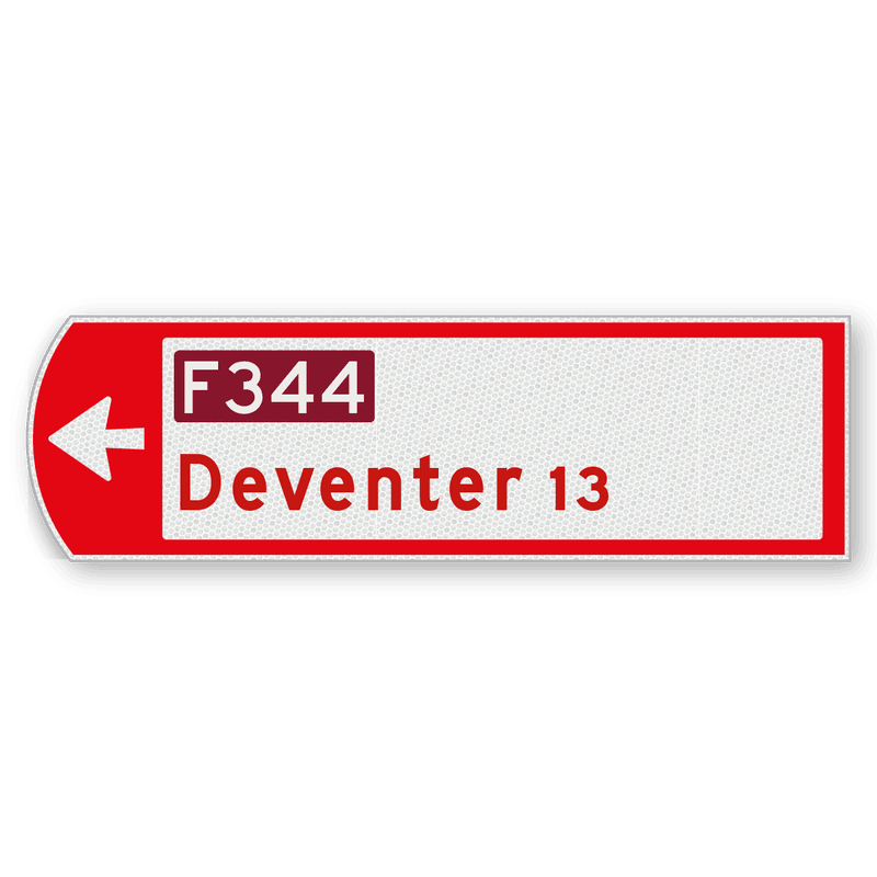 Fietswegwijzer linkswijzend met doorfietsroute 753x225mm