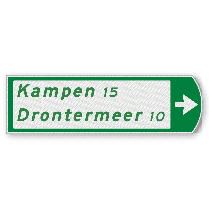 Fietswegwijzer met toeristische route rechtswijzend 753x225mm
