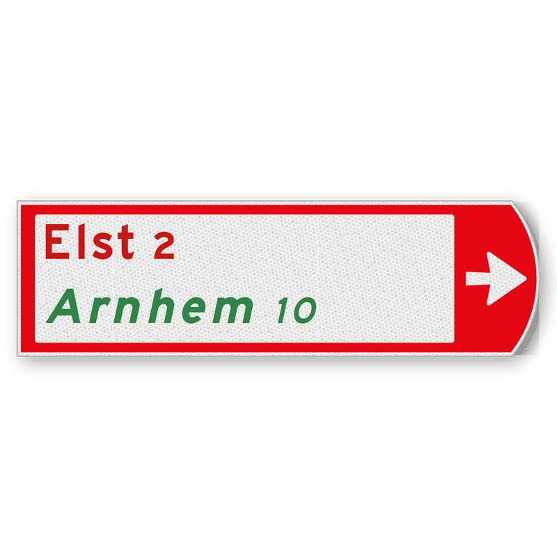 Fietswegwijzer met toeristische route rechtswijzend 753x225mm