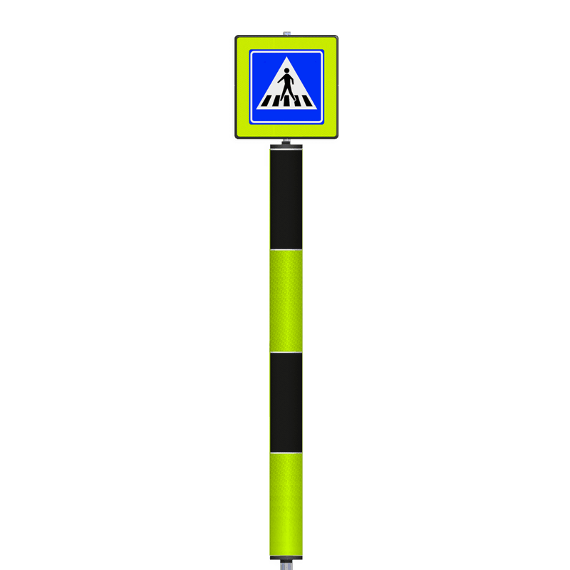 Voetgangersoversteekplaats bord met attentiepaal Ø160x2000mm - reflecterend
