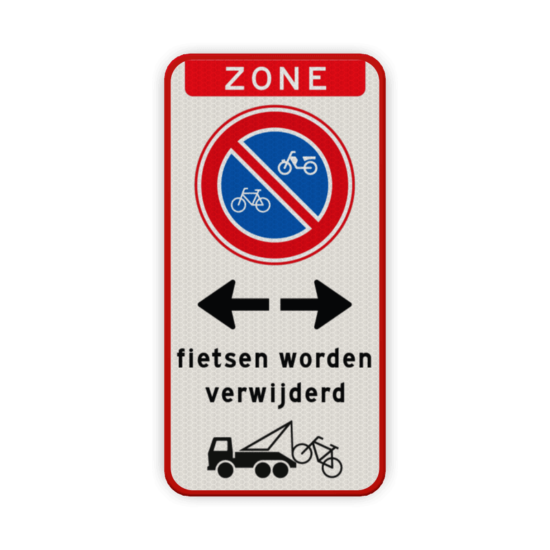Verkeersbord zone geen bromfietsen plaatsen, worden verwijderd - reflecterend