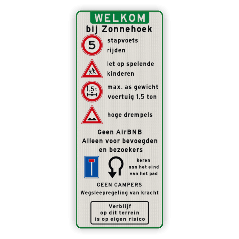 Informatiebord recreatiepark toegang terrein regels – reflecterend