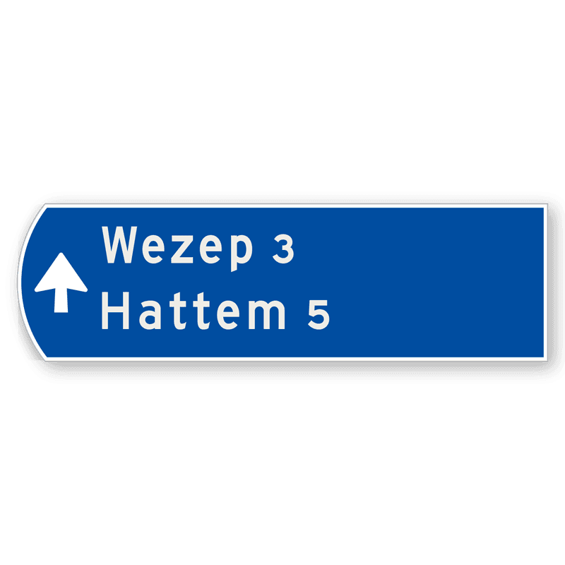 Handwegwijzer klein linkswijzend met pijl rechtdoor  990x295mm