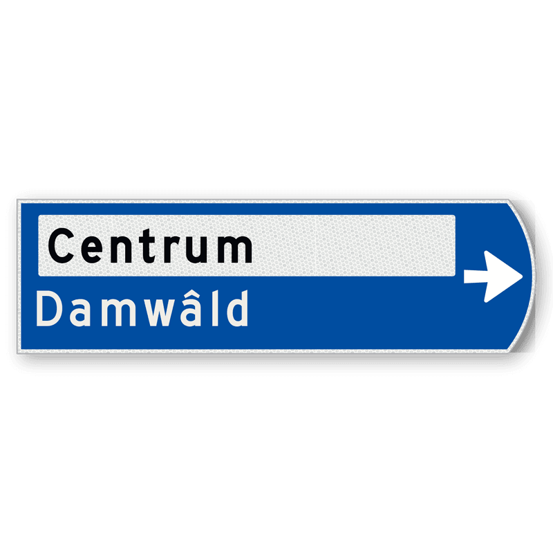 Handwegwijzer klein rechtswijzend met zwarte en witte tekst 990x295mm