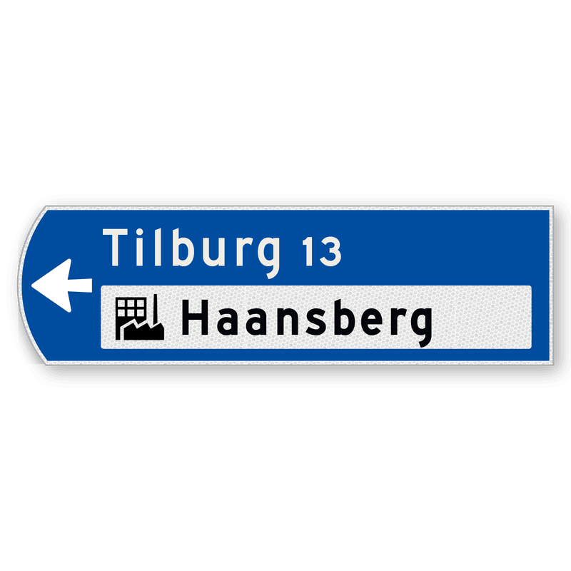 Handwegwijzer klein linkswijzend met witte tekst en met picto en zwarte tekst 990x295