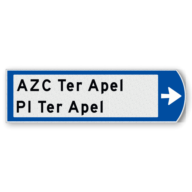 Handwegwijzer klein rechtswijzend met 2 regelige zwarte tekst 990x295mm