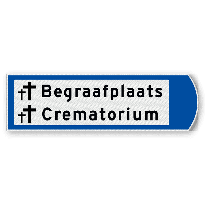Handwegwijzer klein rechtswijzend met 2 pictogrammen en zwarte tekst 990x295mm
