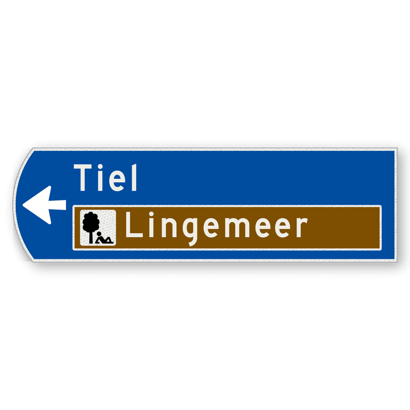 Handwegwijzer klein linkswijzend met witte tekst en bruin veld onderin 990x295