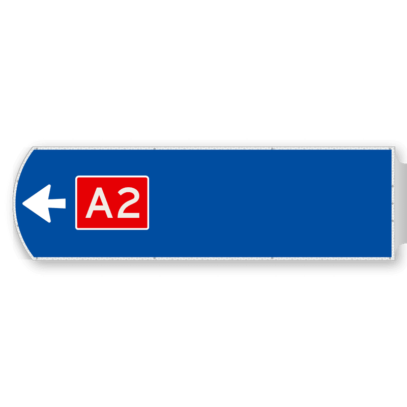 Handwegwijzer groot linkswijzend met snelwegnummer 1623x481mm