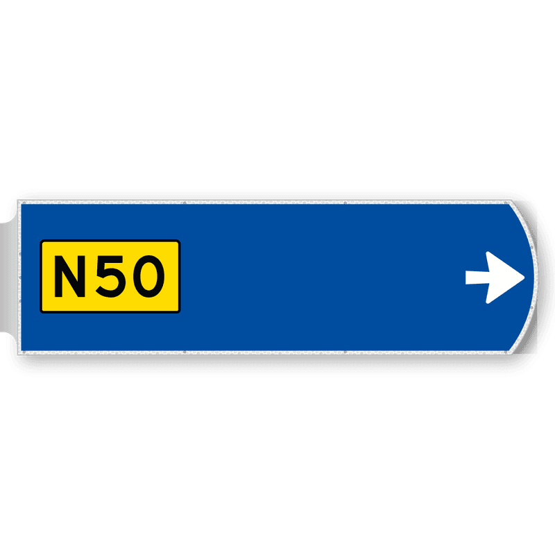 Handwegwijzer groot rechtswijzend met autowegnummer 1623x481mm