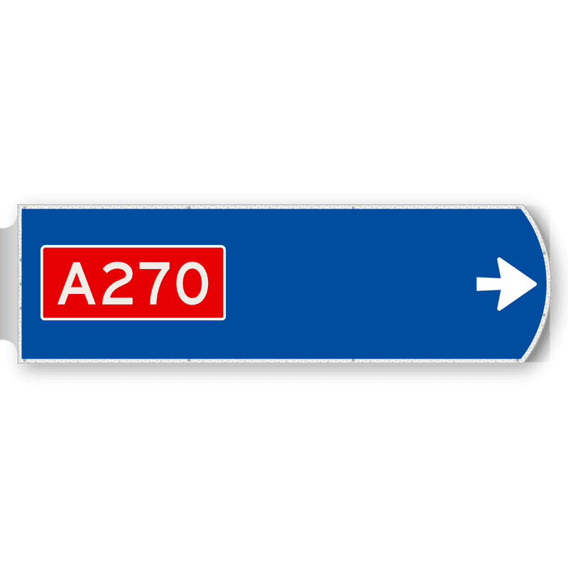Handwegwijzer groot rechtswijzend met snelwegnummer 1623x481mm