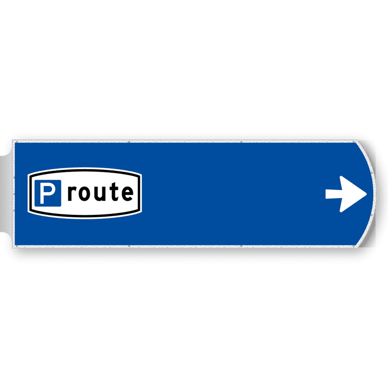 Handwegwijzer groot rechtswijzend met picto P-route 1623x481mm