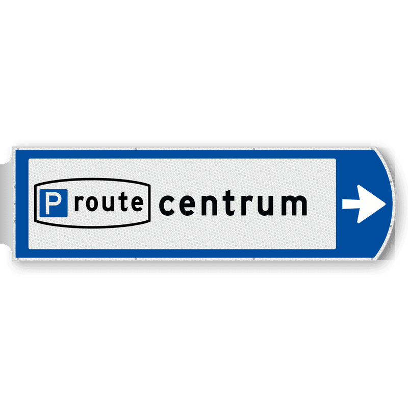 Handwegwijzer groot rechtswijzend met P-route centrum 1623x481mm