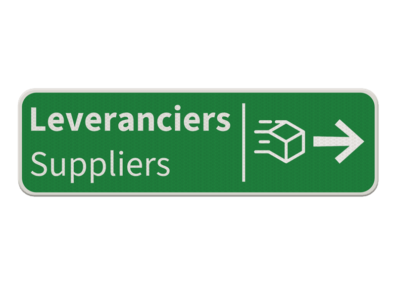 Verkeersbord route leverancier met pijl + icoon - groen - reflecterend