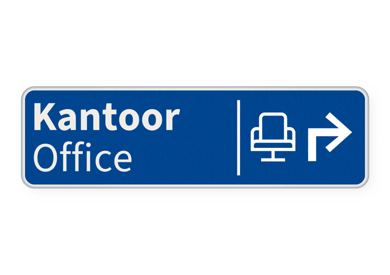 Verkeersbord route kantoor met pijl + icoon - blauw - reflecterend