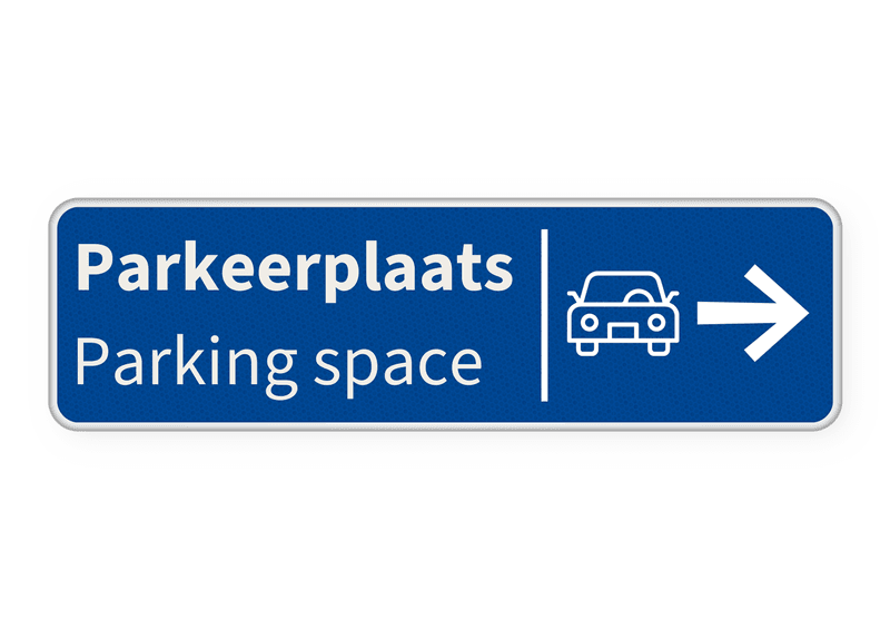 Verkeersbord route parkeerplaats met pijl + icoon - blauw - reflecterend