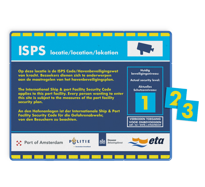 ISPS locatie Veiligheidsbord Security Level met wisselbare cijfers