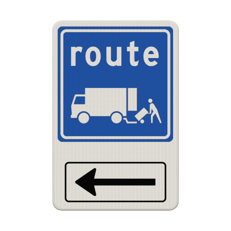 Verkeersbord route laden/lossen + pijl links - reflecterend