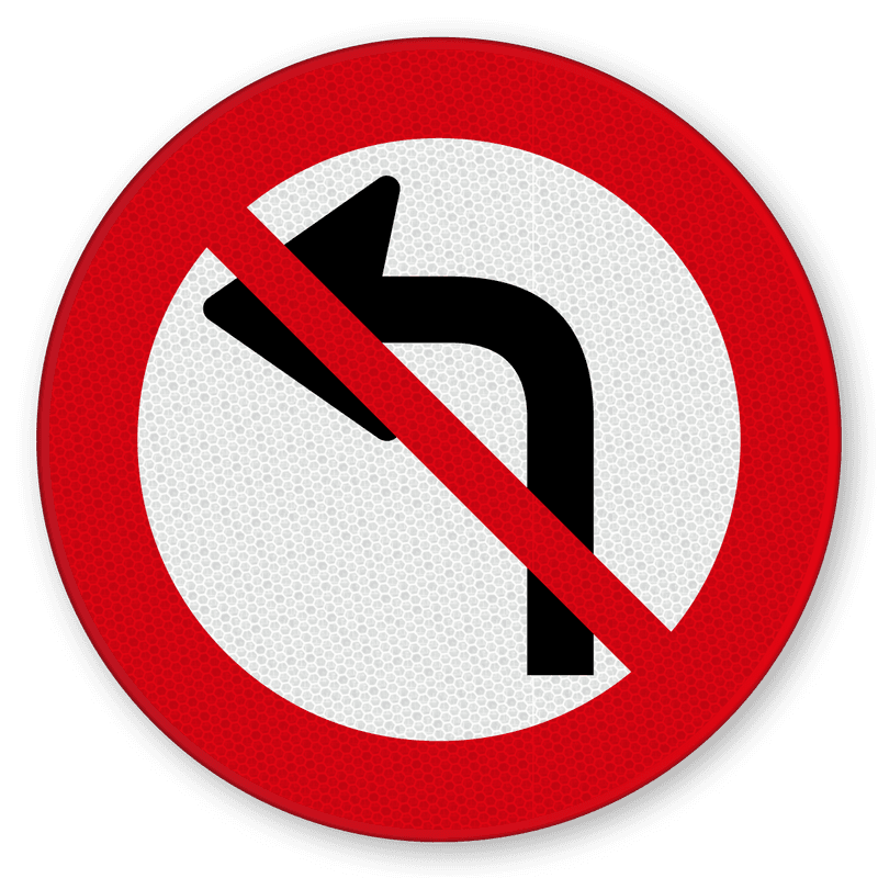 Verkeersbord verboden linksaf te slaan - reflecterend