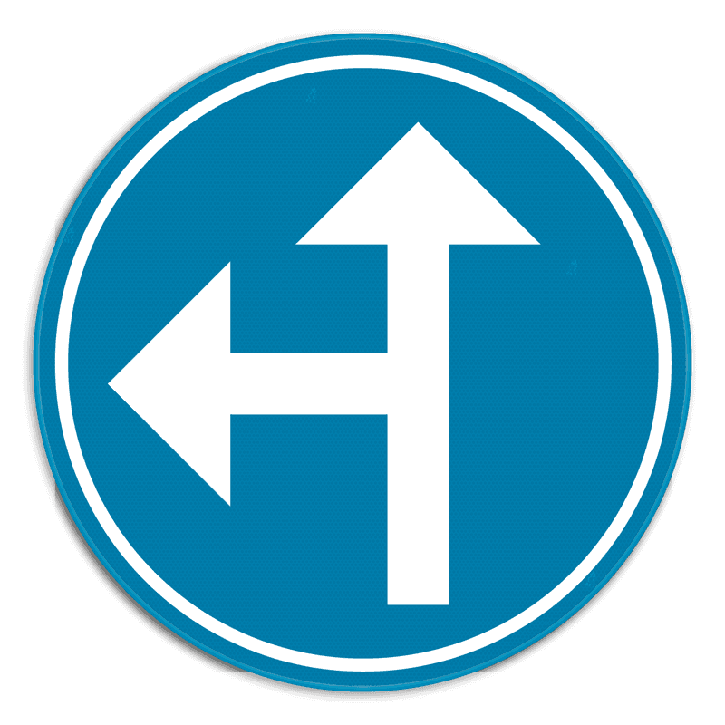Verkeersbord SB250 D3a - Verplicht één van de pijlen te volgen