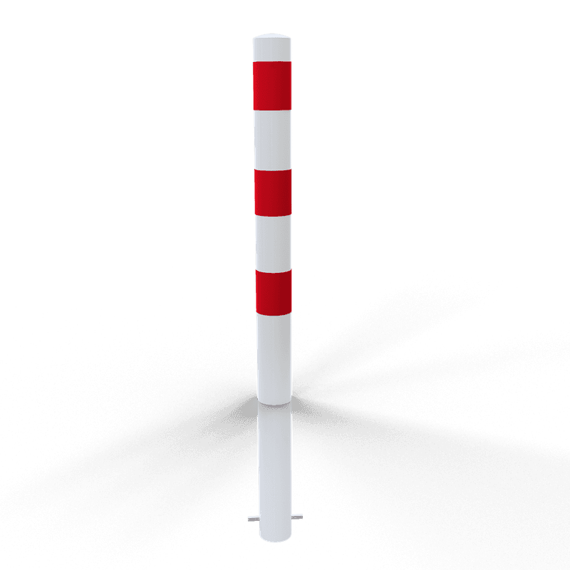 Rammschutzpoller Ø89mm Stahl – weiß/rot – mit Bodenanker