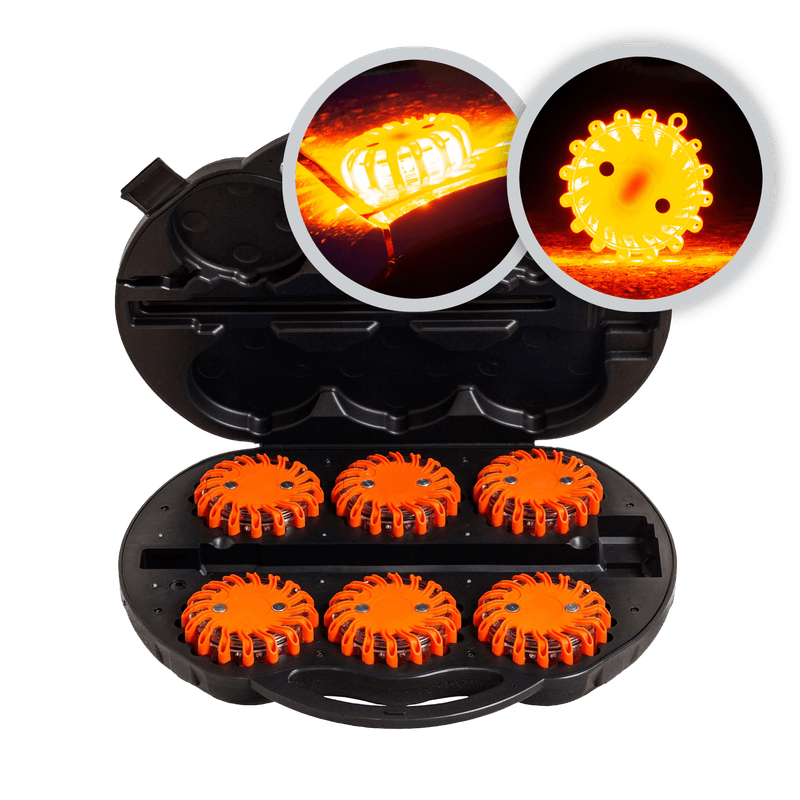 Balises lumineuses LED RoadFLARE orange – kit de 6 avec valise